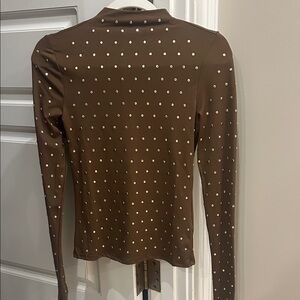 Brown Gold Metal Studded fitted Long Sleeve Top NWT